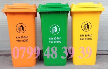 Cung cấp thùng rác 120 lít màu cam giá rẻ- Thùng rác công cộng-lh 0799483939